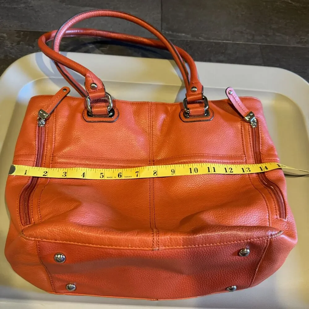 Tignanello Leather Shoulder Bag Pebbled Double Handle Tote Pink Orange 14x11 - Picture 11 of 12